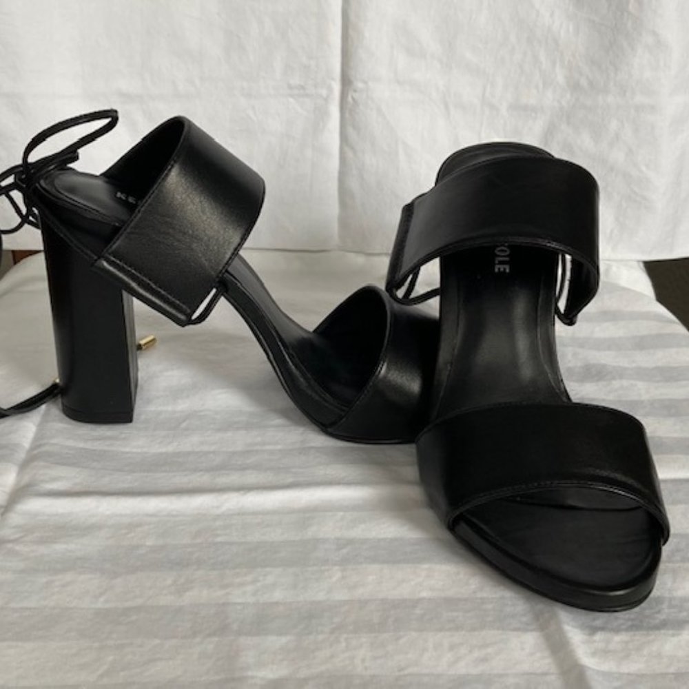 Kenneth Cole "Dess" Stacked Heel Sandal Tie up Black 4 in heel